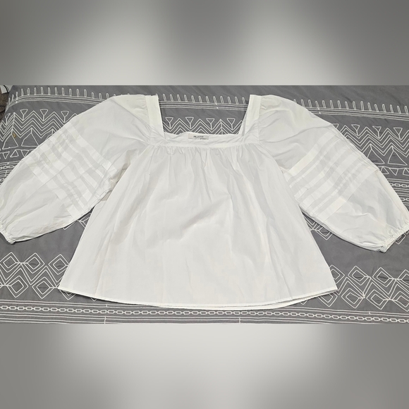 Madewell Tops - Madewell Square Neck Pleat Sleeve Top In White Size Large